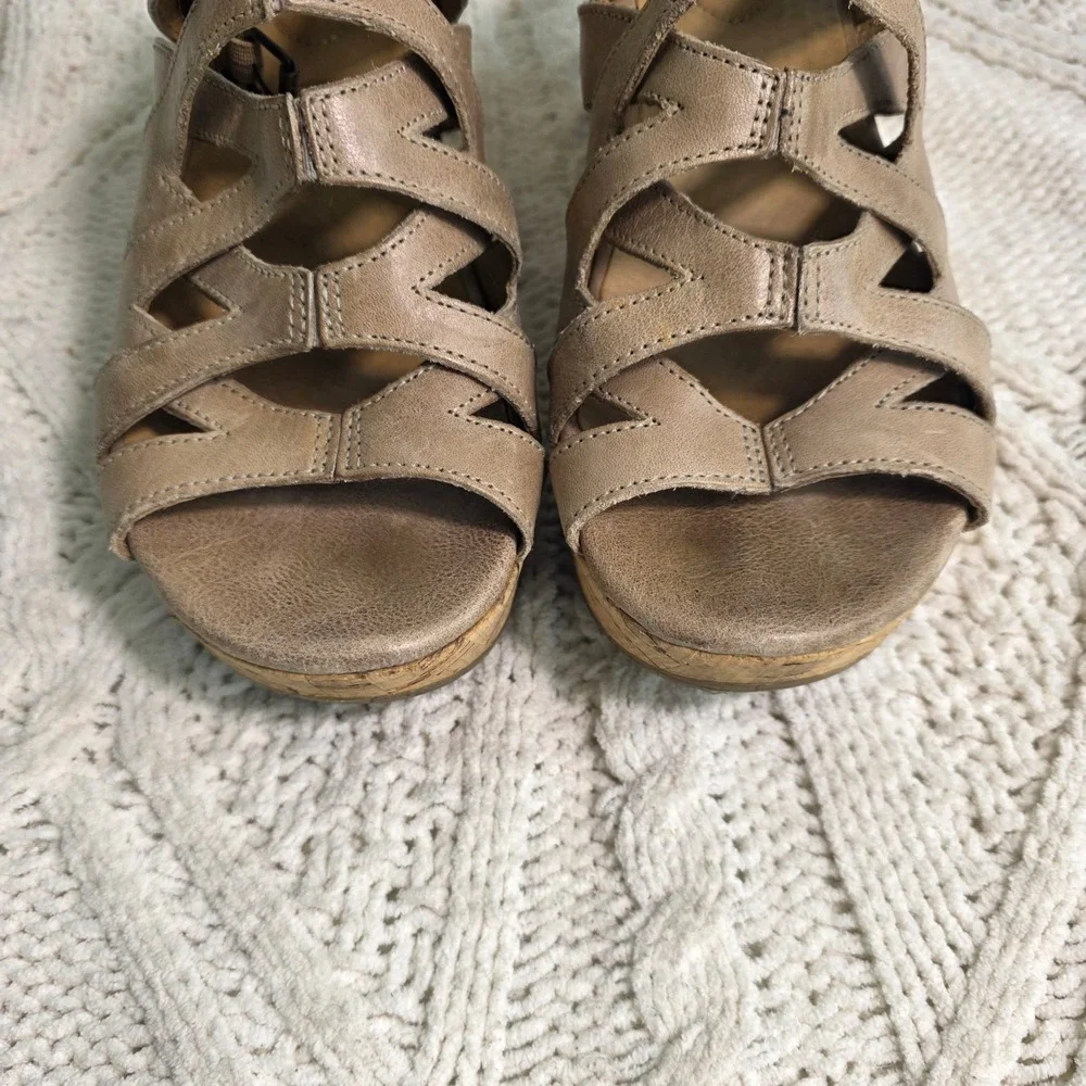 Bussola Ibiza Iris Wedge Sandals Tan Leather Cork Gladiator Women‎ 40 Good
